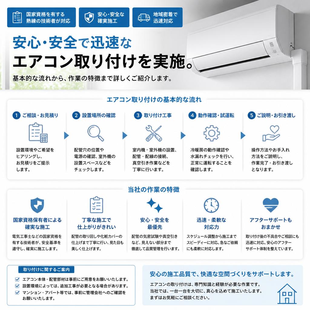 雅電気のエアコン取付サービス