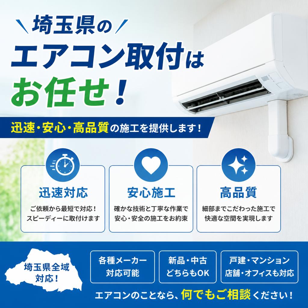 埼玉県のエアコン取付はお任せ！迅速・安心・高品質の施工を提供します！