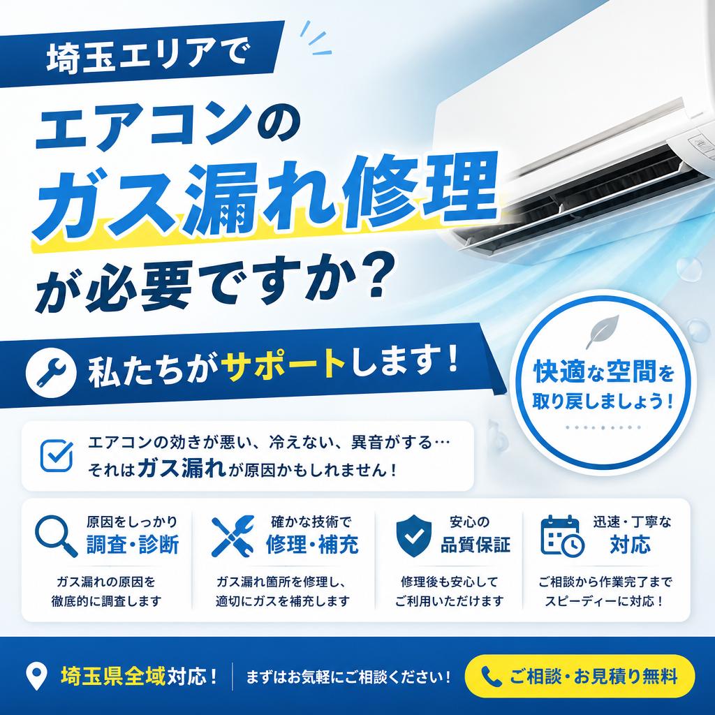 埼玉エリアでエアコンのガス漏れ修理が必要ですか？私たちがサポートします！